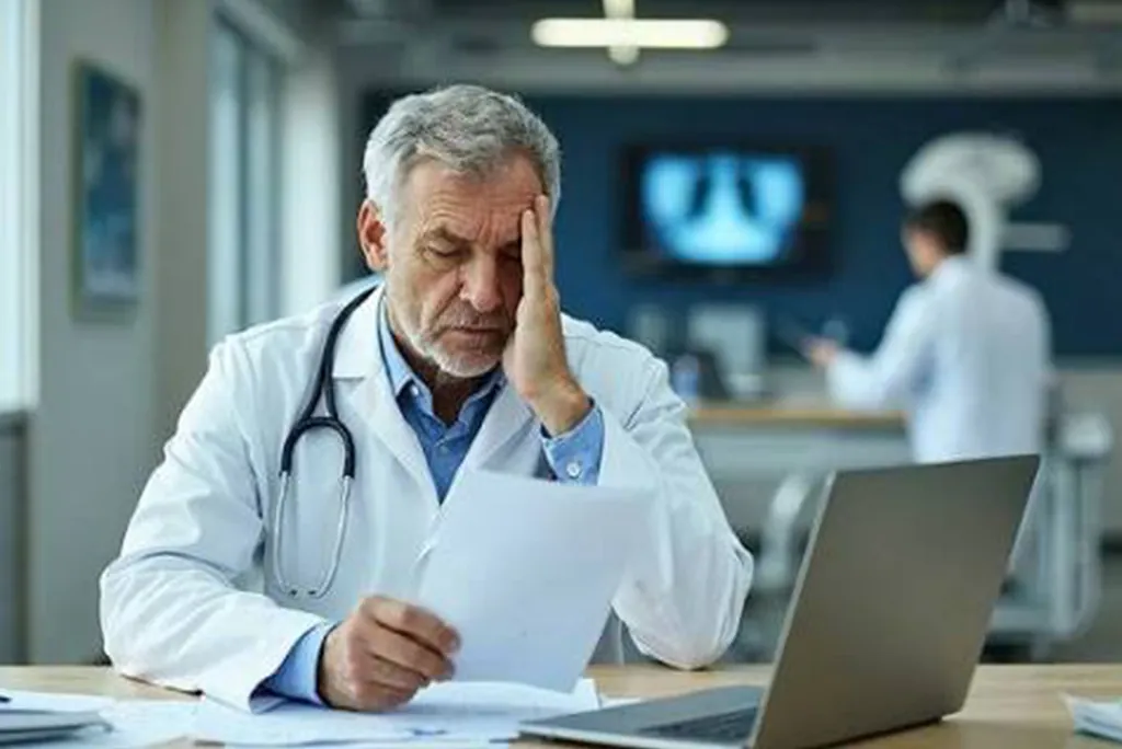 A veteran frustrated while reviewing paperwork