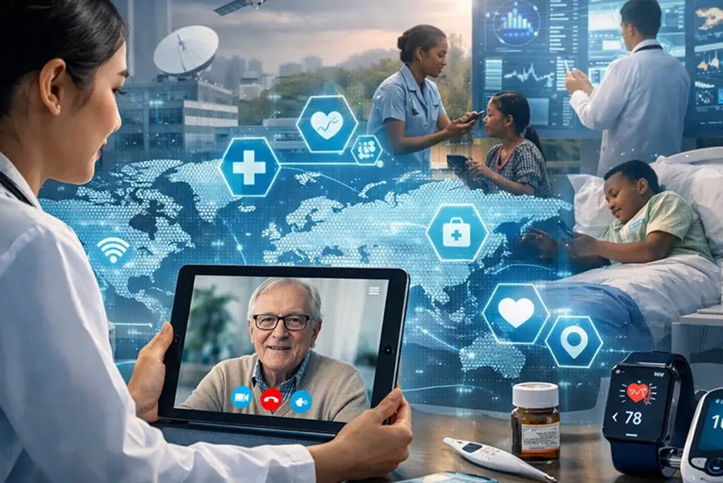 Illustration of a connected global healthcare network