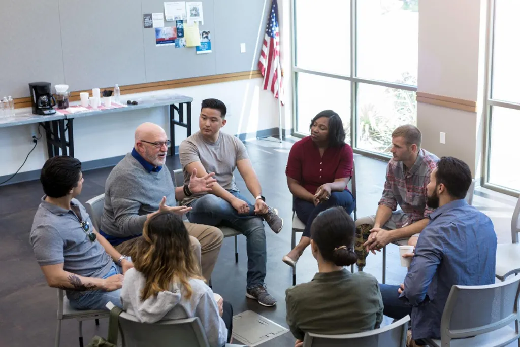 Veterans meeting in a group session